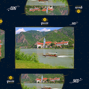 Darstellung des Puzzle Motivs Personenfähre auf der Donau bei Rossatz-Arnsdorf mit Blick nach Dürnstein - Österreich 500 Puzzle Schachtel 3D Modell