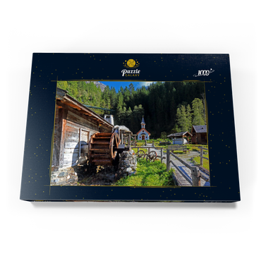 Darstellung des Puzzle Motivs Wassermühle und Kapelle im Mühlendorf bei Gschnitz im Gschnitztal 1000 Puzzle Schachtel Ansicht3