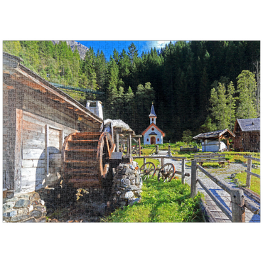 Darstellung des Puzzle Motivs puzzleplate Wassermühle und Kapelle im Mühlendorf bei Gschnitz im Gschnitztal 1000 Puzzle