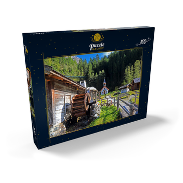 Darstellung des Puzzle Motivs Wassermühle und Kapelle im Mühlendorf bei Gschnitz im Gschnitztal 100 Puzzle Schachtel Ansicht2