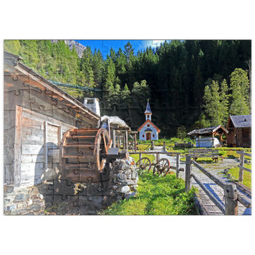 Darstellung des Puzzle Motivs puzzleplate Wassermühle und Kapelle im Mühlendorf bei Gschnitz im Gschnitztal 100 Puzzle