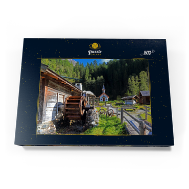 Darstellung des Puzzle Motivs Wassermühle und Kapelle im Mühlendorf bei Gschnitz im Gschnitztal 500 Puzzle Schachtel Ansicht3