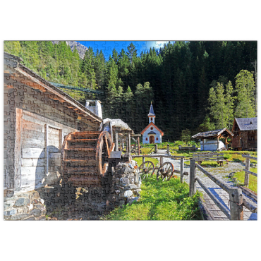 Darstellung des Puzzle Motivs puzzleplate Wassermühle und Kapelle im Mühlendorf bei Gschnitz im Gschnitztal 500 Puzzle