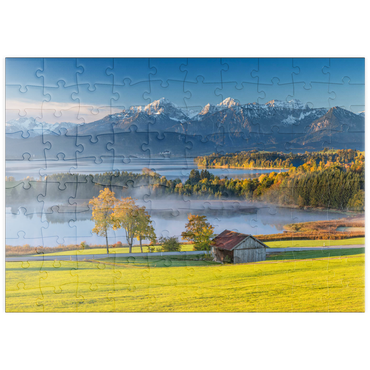 Darstellung des Puzzle Motivs puzzleplate Blick über den Forggensee bei Füssen 100 Puzzle