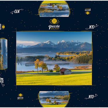 Darstellung des Puzzle Motivs Blick über den Forggensee bei Füssen 100 Puzzle Schachtel 3D Modell