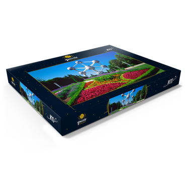 Darstellung des Puzzle Motivs Atomium im Stadtteil Laeken, errichtet für die Weltausstellung 1958 - Brüssel, Belgien 100 Puzzle Schachtel Ansicht1