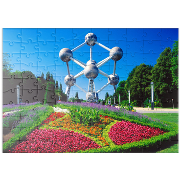 Darstellung des Puzzle Motivs puzzleplate Atomium im Stadtteil Laeken, errichtet für die Weltausstellung 1958 - Brüssel, Belgien 100 Puzzle