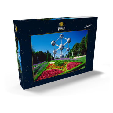 Darstellung des Puzzle Motivs Atomium im Stadtteil Laeken, errichtet für die Weltausstellung 1958 - Brüssel, Belgien 500 Puzzle Schachtel Ansicht2