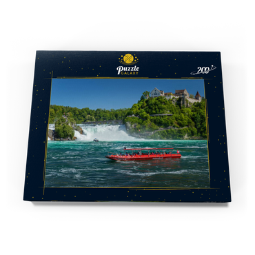 Darstellung des Puzzle Motivs Rundfahrtschiffe auf dem Rhein mit Blick zum Rheinfall zum Schloss Laufen 200 Puzzle Schachtel Ansicht3