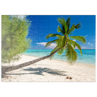 Darstellung des Puzzle Motivs puzzleplate Palmenstrand auf der Insel Aitutaki, Cook Islands, Südsee 100 Puzzle
