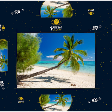 Darstellung des Puzzle Motivs Palmenstrand auf der Insel Aitutaki, Cook Islands, Südsee 100 Puzzle Schachtel 3D Modell