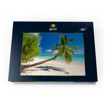 Darstellung des Puzzle Motivs Palmenstrand auf der Insel Aitutaki, Cook Islands, Südsee 500 Puzzle Schachtel Ansicht3