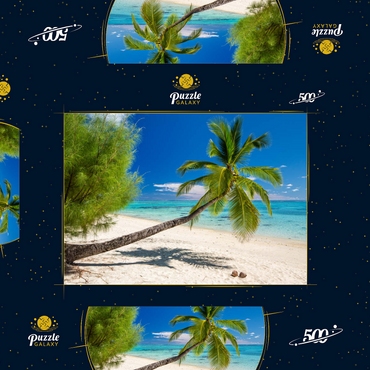 Darstellung des Puzzle Motivs Palmenstrand auf der Insel Aitutaki, Cook Islands, Südsee 500 Puzzle Schachtel 3D Modell