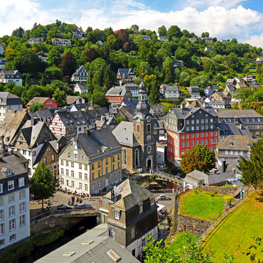 Darstellung des Puzzle Motivs Altstadt mit Evangelischer Stadtkirche, Monschau 500 Puzzle 3D Modell