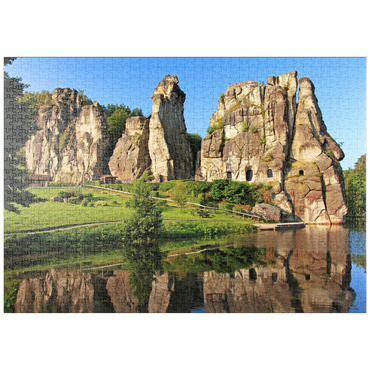 Darstellung des Puzzle Motivs puzzleplate Externsteine im Morgenlicht bei Horn-Bad Meinberg, Nordrhein-Westfalen, Deutschland 1000 Puzzle
