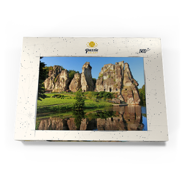 Darstellung des Puzzle Motivs Externsteine im Morgenlicht bei Horn-Bad Meinberg, Nordrhein-Westfalen, Deutschland 500 Puzzle Schachtel Ansicht3