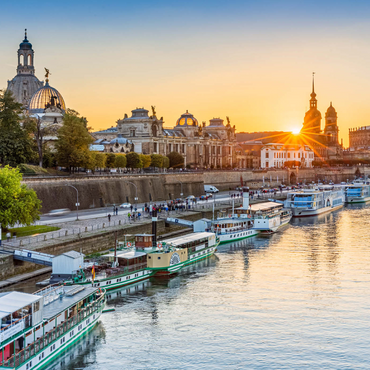 Darstellung des Puzzle Motivs Brühlsche Terrasse an der Elbe mit der Frauenkirche, Schloss und der Hofkirche bei Sonnenuntergang 1000 Puzzle 3D Modell