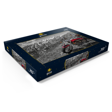 Darstellung des Puzzle Motivs Blick zur Grimselpassstrasse (2165m) mit Motorrädern, Obergoms, Kanton Wallis, Schweiz 200 Puzzle Schachtel Ansicht1