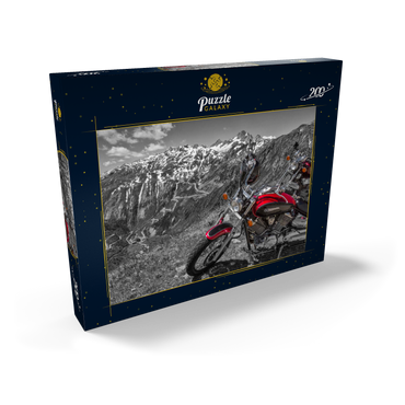 Darstellung des Puzzle Motivs Blick zur Grimselpassstrasse (2165m) mit Motorrädern, Obergoms, Kanton Wallis, Schweiz 200 Puzzle Schachtel Ansicht2