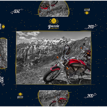 Darstellung des Puzzle Motivs Blick zur Grimselpassstrasse (2165m) mit Motorrädern, Obergoms, Kanton Wallis, Schweiz 200 Puzzle Schachtel 3D Modell
