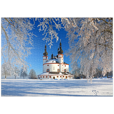 Darstellung des Puzzle Motivs puzzleplate Dreifaltigkeitskirche Kappl - Wallfahrtskirche der Heiligsten Dreifaltigkeit im Winter bei Waldsassen 1000 Puzzle
