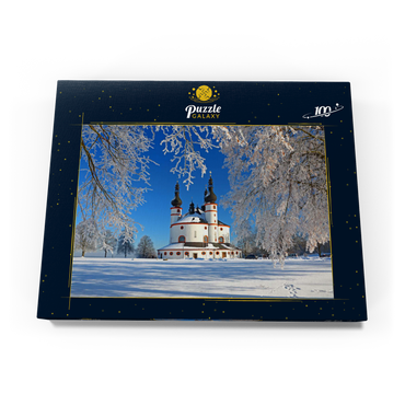 Darstellung des Puzzle Motivs Dreifaltigkeitskirche Kappl - Wallfahrtskirche der Heiligsten Dreifaltigkeit im Winter bei Waldsassen 100 Puzzle Schachtel Ansicht3