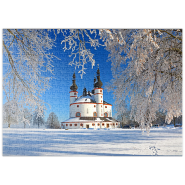 Darstellung des Puzzle Motivs puzzleplate Dreifaltigkeitskirche Kappl - Wallfahrtskirche der Heiligsten Dreifaltigkeit im Winter bei Waldsassen 500 Puzzle