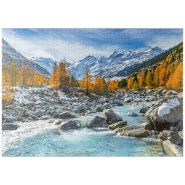 Darstellung des Puzzle Motivs puzzleplate Fluss Ova im Val Mortertsch mit der Bernina Gruppe 1000 Puzzle
