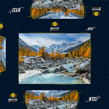 Darstellung des Puzzle Motivs Fluss Ova im Val Mortertsch mit der Bernina Gruppe 1000 Puzzle Schachtel 3D Modell