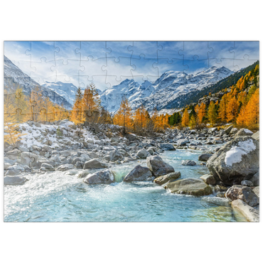 Darstellung des Puzzle Motivs puzzleplate Fluss Ova im Val Mortertsch mit der Bernina Gruppe 100 Puzzle