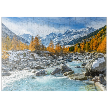 Darstellung des Puzzle Motivs puzzleplate Fluss Ova im Val Mortertsch mit der Bernina Gruppe 200 Puzzle