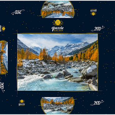 Darstellung des Puzzle Motivs Fluss Ova im Val Mortertsch mit der Bernina Gruppe 200 Puzzle Schachtel 3D Modell