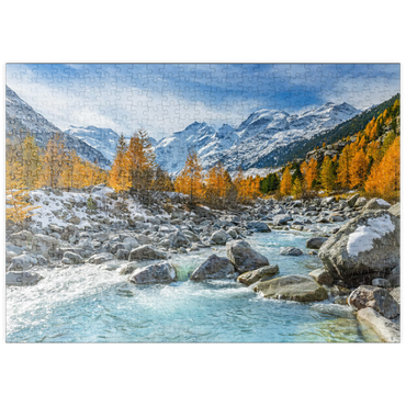 Darstellung des Puzzle Motivs puzzleplate Fluss Ova im Val Mortertsch mit der Bernina Gruppe 500 Puzzle