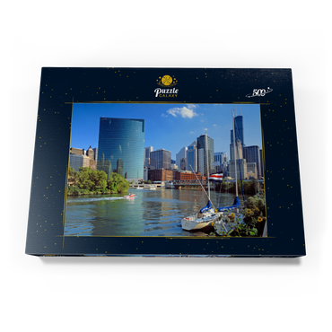 Darstellung des Puzzle Motivs Skyline von Chicago, Illinois, USA 500 Puzzle Schachtel Ansicht3