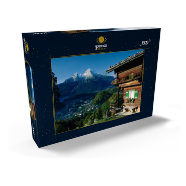 Darstellung des Puzzle Motivs Bauernhaus bei Metzenleiten gegen Watzmann, Deutschland 1000 Puzzle Schachtel Ansicht2
