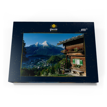 Darstellung des Puzzle Motivs Bauernhaus bei Metzenleiten gegen Watzmann, Deutschland 1000 Puzzle Schachtel Ansicht3