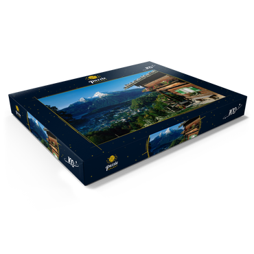 Darstellung des Puzzle Motivs Bauernhaus bei Metzenleiten gegen Watzmann, Deutschland 100 Puzzle Schachtel Ansicht1