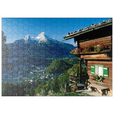 Darstellung des Puzzle Motivs puzzleplate Bauernhaus bei Metzenleiten gegen Watzmann, Deutschland 200 Puzzle