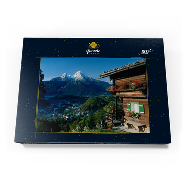 Darstellung des Puzzle Motivs Bauernhaus bei Metzenleiten gegen Watzmann, Deutschland 500 Puzzle Schachtel Ansicht3