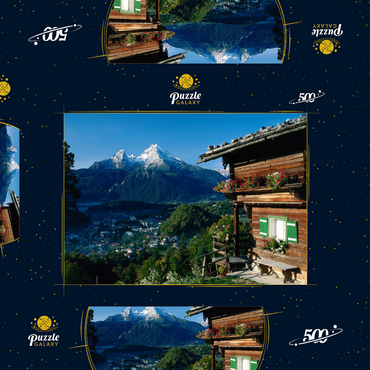 Darstellung des Puzzle Motivs Bauernhaus bei Metzenleiten gegen Watzmann, Deutschland 500 Puzzle Schachtel 3D Modell