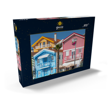 Darstellung des Puzzle Motivs Bunte Holzhäuser im Bade- und Fischerort Costa Nova an der Atlantikküste 1000 Puzzle Schachtel Ansicht2