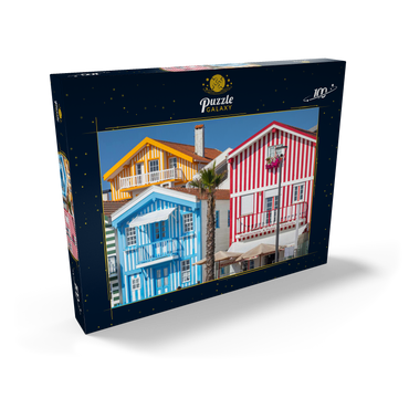 Darstellung des Puzzle Motivs Bunte Holzhäuser im Bade- und Fischerort Costa Nova an der Atlantikküste 100 Puzzle Schachtel Ansicht2
