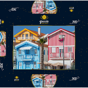 Darstellung des Puzzle Motivs Bunte Holzhäuser im Bade- und Fischerort Costa Nova an der Atlantikküste 200 Puzzle Schachtel 3D Modell