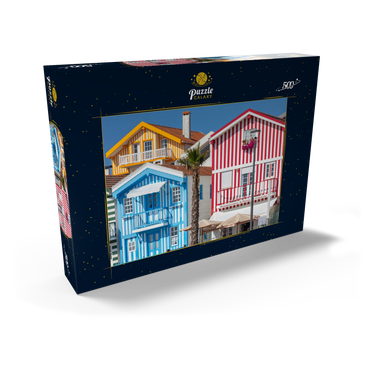 Darstellung des Puzzle Motivs Bunte Holzhäuser im Bade- und Fischerort Costa Nova an der Atlantikküste 500 Puzzle Schachtel Ansicht2