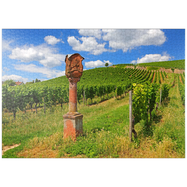 Darstellung des Puzzle Motivs puzzleplate Bildstock im Weinberg bei Schloss Johannisberg in Geisenheim am Rhein, Rheingau, Hessen, Deutschland 1000 Puzzle