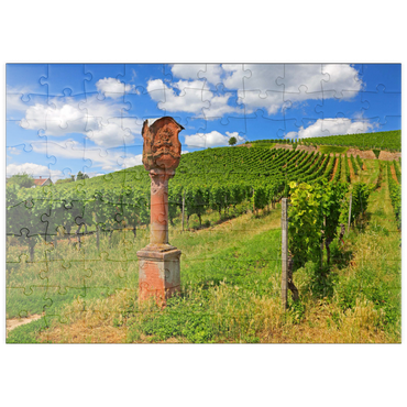 Darstellung des Puzzle Motivs puzzleplate Bildstock im Weinberg bei Schloss Johannisberg in Geisenheim am Rhein, Rheingau, Hessen, Deutschland 100 Puzzle