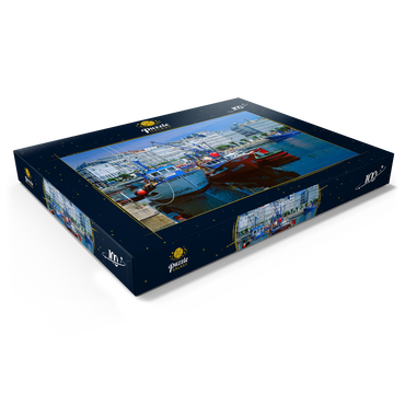 Darstellung des Puzzle Motivs Galeriehäuser am Hafen 100 Puzzle Schachtel Ansicht1