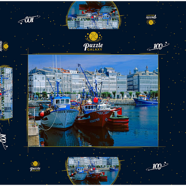 Darstellung des Puzzle Motivs Galeriehäuser am Hafen 100 Puzzle Schachtel 3D Modell