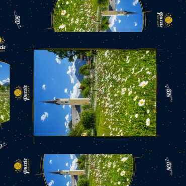 Darstellung des Puzzle Motivs Blumenwiese vor der Kirche St. Sixtus 500 Puzzle Schachtel 3D Modell