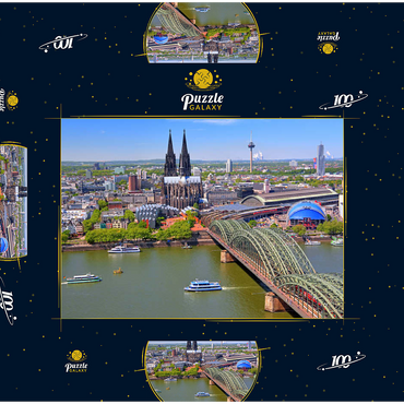 Darstellung des Puzzle Motivs Blick über den Rhein mit Kölner Dom und Hohenzollernbrücke, Köln 100 Puzzle Schachtel 3D Modell